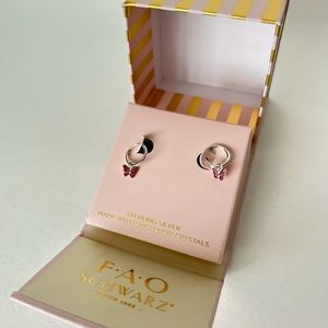 Toddler/kids sterling silver butterfly earrings w/Swarovski crystals FOA brand